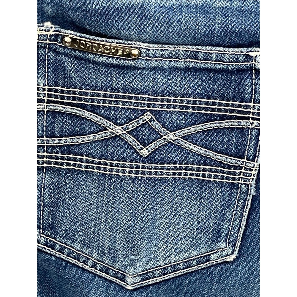 Vintage Jordache Women's Blue Denim Straight Bootcut Frayed Hem Jeans 32 L - Picture 4 of 13